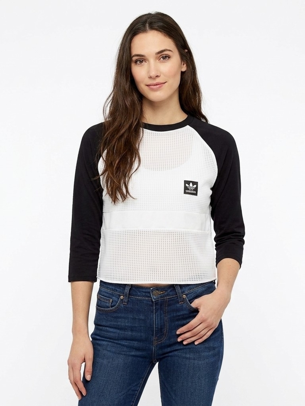 Vintage Adidas Sporty Raglan Mesh Long-Sleeve Tee In White/Black - S
